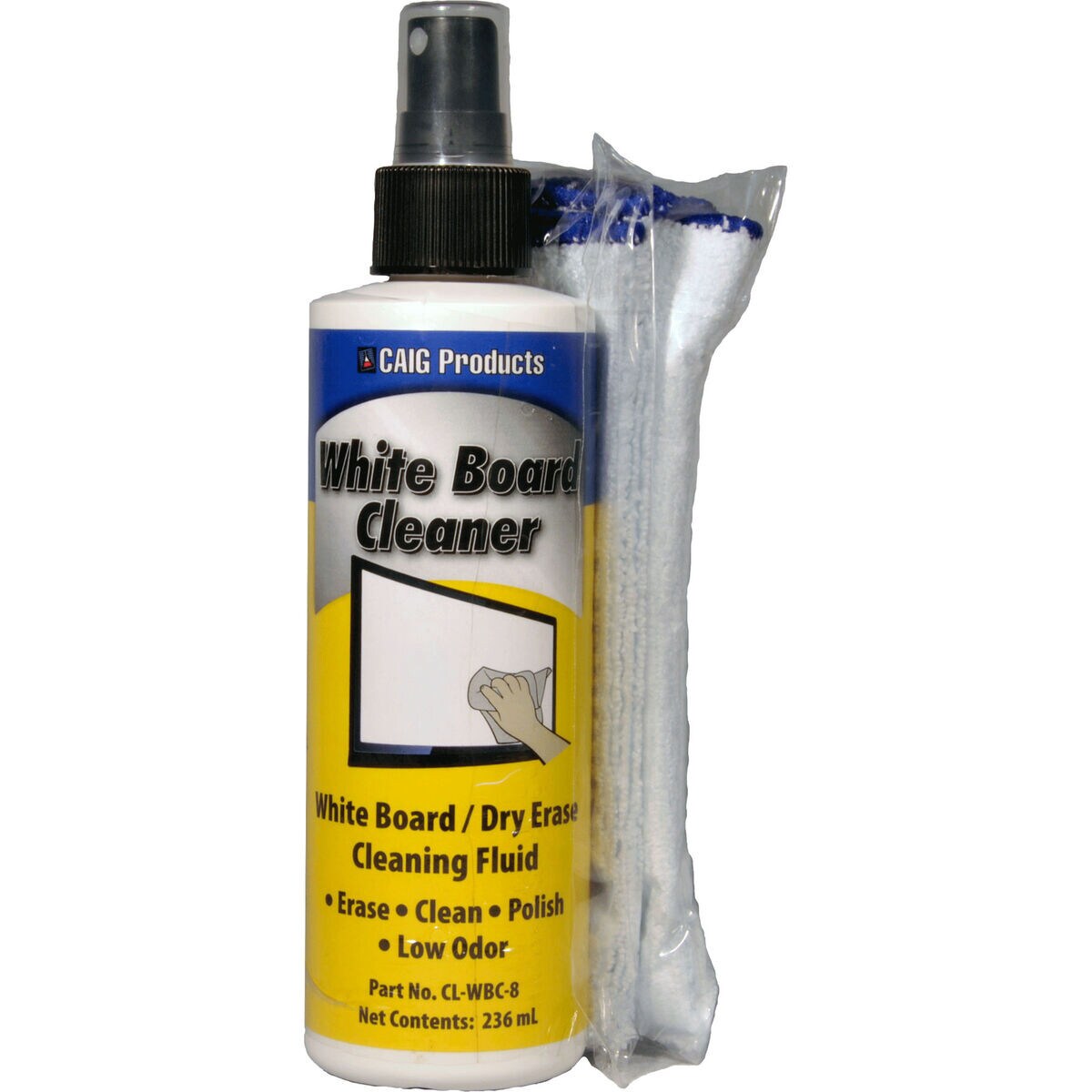 CAIG CLWBC8 Dry Erase Board Cleaner Kit with Microfiber Cloth 8 oz.